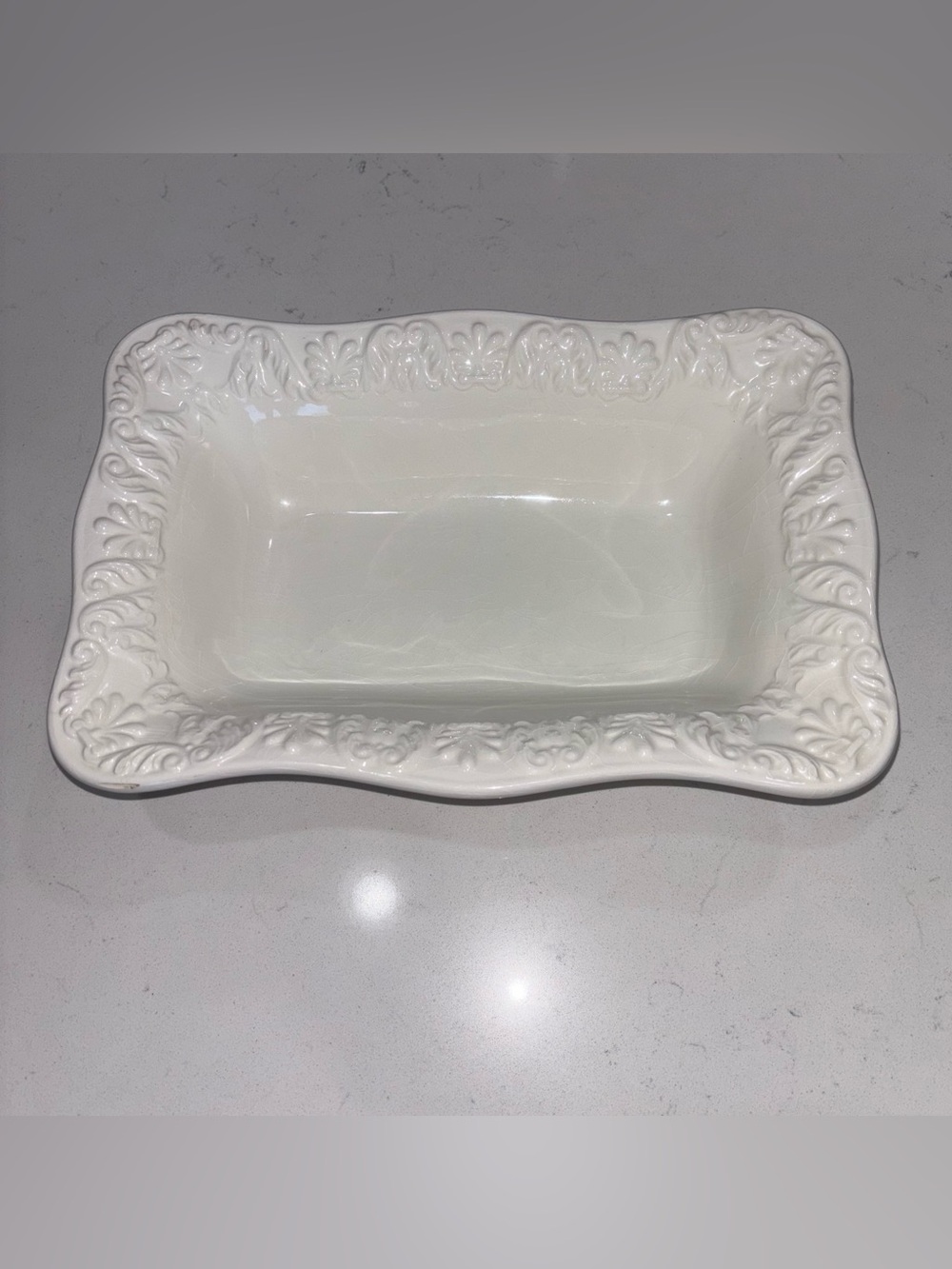 Bizzirri Made Italy White Embossed Ceramic Rectangle Serving Dish 12” x 8”